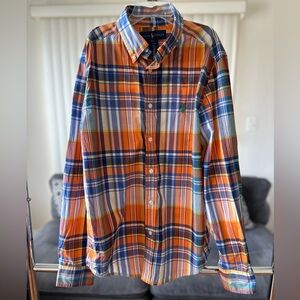 Ralph Lauren Plaid Cotton Poplin Shirt   Color Orange/Blue    Size L